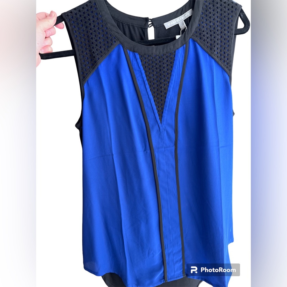 NWT Daniel Rainn Sleeveless blue and black top. Size small. Back is solid black.